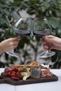 Couple with glass of red wine in outdoor restaurant Royalty Free Stock Photo