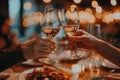 Couple with glasses of champagne having romantic candlelight dinner at table. Generative AI Royalty Free Stock Photo