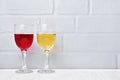 Couple glasses with red and white wine for tasting Royalty Free Stock Photo