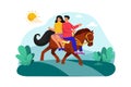 A couple goes horseback riding along picturesque trails in the morning