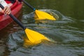 The couple goes kayaking on the river. Royalty Free Stock Photo