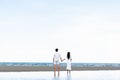 Couple going honeymoon on tropical beach in summer Royalty Free Stock Photo