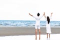 Couple going honeymoon on tropical beach in summer Royalty Free Stock Photo