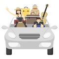 couple going on road trip with cabriolet car vector. Royalty Free Stock Photo