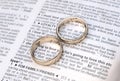 Couple of gold wedding rings on a dictionary page Royalty Free Stock Photo