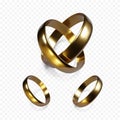 Couple of gold wedding rings. Golden jewelry object. Pair of engagement rings. Vector illustration