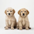 couple of golden retriever puppy sitting