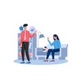 Couple goodbye Meetup illustration concept, a boy come to meet up her friend, girl say bye her friend after home meeting, Couple m Royalty Free Stock Photo