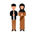 Couple Greeting Moslem People Cartoon Illustration Graphic Design