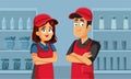 Supermarket Employees Working Together in a Grocery Store Vector Cartoon Illustration
