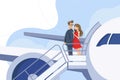 Guy and girl go downstairs from plane Royalty Free Stock Photo