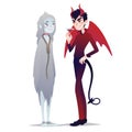 Couple of Halloween characters in cartoon style. Vector illustration of boy in costume of Devil and girl in costume of Royalty Free Stock Photo