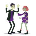 Couple of Halloween characters in cartoon style. Vector illustration of boy in costume of Frankenstein monster and girl Royalty Free Stock Photo