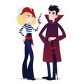 Couple of Halloween characters in cartoon style. Vector illustration of boy in costume of Vampire and girl in costume of Royalty Free Stock Photo