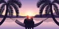 Couple in a hammock enjoys the sunset on the beach Royalty Free Stock Photo
