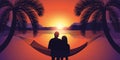 Couple in a hammock enjoys the sunset on the beach Royalty Free Stock Photo