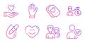 Couple, Hand and Eye drops icons set. Hold heart, Sallary and Smile chat signs. Vector
