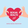 Couple hand make separate love sign for World Sexual Health Day poster concept design. male female gender sex symbol on heart Royalty Free Stock Photo