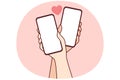 Couple hands with cellphones and internet dating