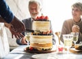 Couple Hands Cutting Wedding Cake