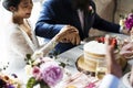 Couple Hands Cutting Wedding Cake Royalty Free Stock Photo