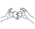 Couple hands forming heart vector illustration black outline