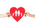 Couple hands holding red heart with family Royalty Free Stock Photo