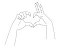 Couple hands making a heart with fingers. Vector isolated line illustration Royalty Free Stock Photo