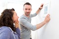 Couple hanging a painting in their new flat