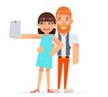 Couple Happiness Selfie Photo Portrait Cute Young Girl Woman Man Together Geek Hipster Smartphone Casual Lifestyle