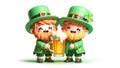 Couple of happy leprechauns standing up straight and holding a glass of big beer in their hands Royalty Free Stock Photo