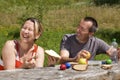 Couple has fun on picnics Royalty Free Stock Photo