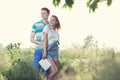 Couple have meeting outdoors