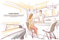 Couple Having Breakfast, Woman Show Tablet Computer To Man Cooking Food Kitchen Studio