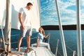 Couple Having Date On Yacht Enjoying Boat Ride Outdoors Royalty Free Stock Photo