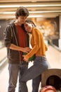 Couple having fun in bowling alley. Couple in hug Royalty Free Stock Photo