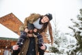 Couple having fun and laughing in winter Royalty Free Stock Photo
