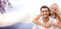 Couple having fun over fuji mountain in japan Royalty Free Stock Photo