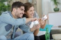 couple having fun playing computer game at home Royalty Free Stock Photo