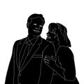 A couple having a great time, wife hugs husband, the silhouette of people for friendship day. hand-drawn character illustration of