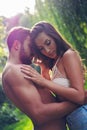 Couple having problem while sitting in nature Royalty Free Stock Photo