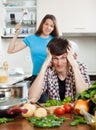 Couple having quarrel at home kitchen Royalty Free Stock Photo