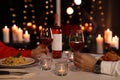 Couple having romantic dinner in restaurant, closeup Royalty Free Stock Photo