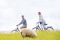 Couple having sea coast bicycle tour at levee Royalty Free Stock Photo