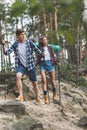 young active couple with trekking poles Royalty Free Stock Photo