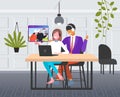 Couple having video conference with grandparents happy family discussing during virtual meeting communication Royalty Free Stock Photo