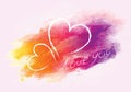 Couple heart drawing on watercolor with text love you on paper background for valentines day card Royalty Free Stock Photo