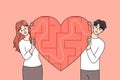 Couple with heart labyrinth finding love