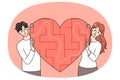 Couple with heart labyrinth finding love