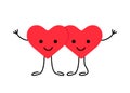 Couple of heart, love relationship, kawaii character. Pair happy smiling hearts. Couple in love. Valentines Day. Vector